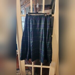 Pendleton Green Plaid A-Line Maxi Skirt with Navy & Gold Windowpane